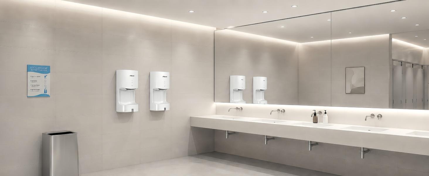 White DRYTA FG2630T single-side jet hand dryer installed in a clean public restroom
