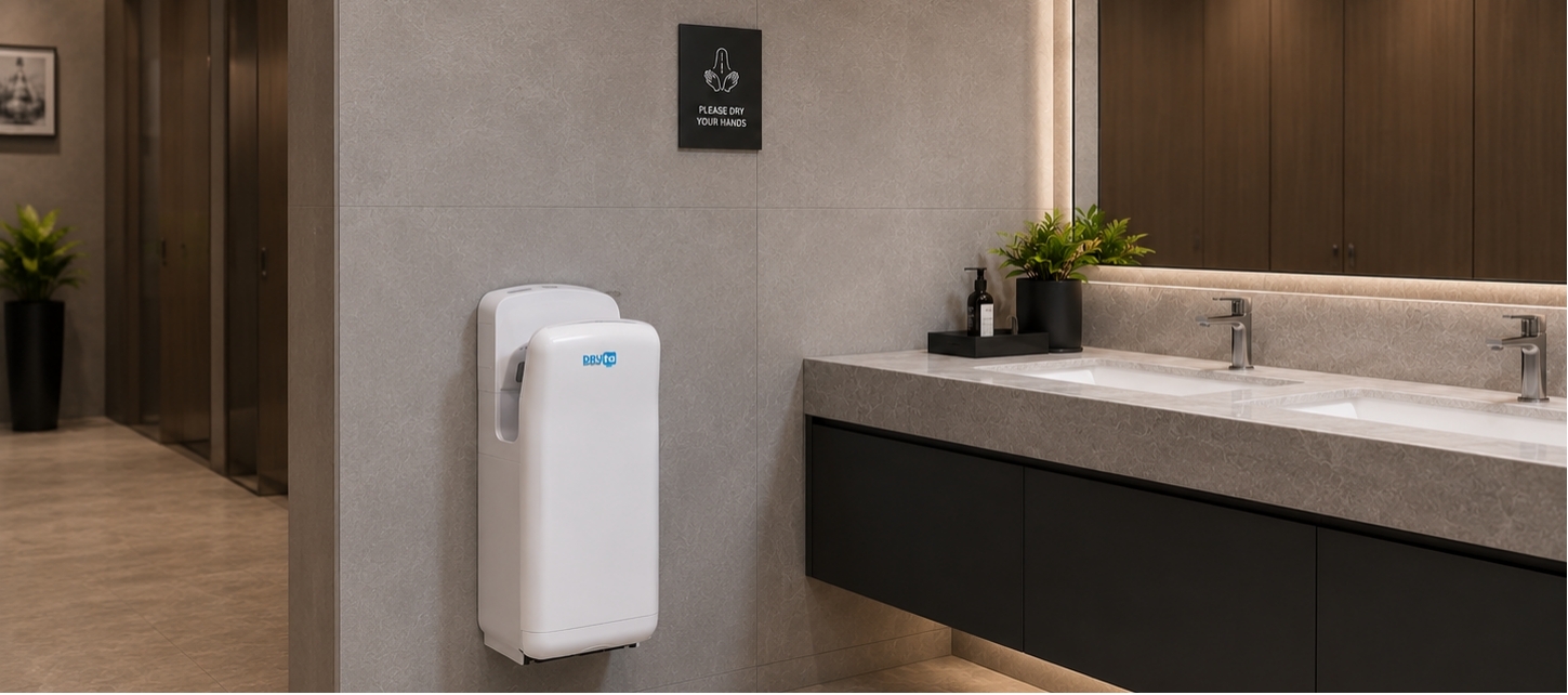 DRYTA FG2006H double-sided jet hand dryer application case for high-traffic restrooms